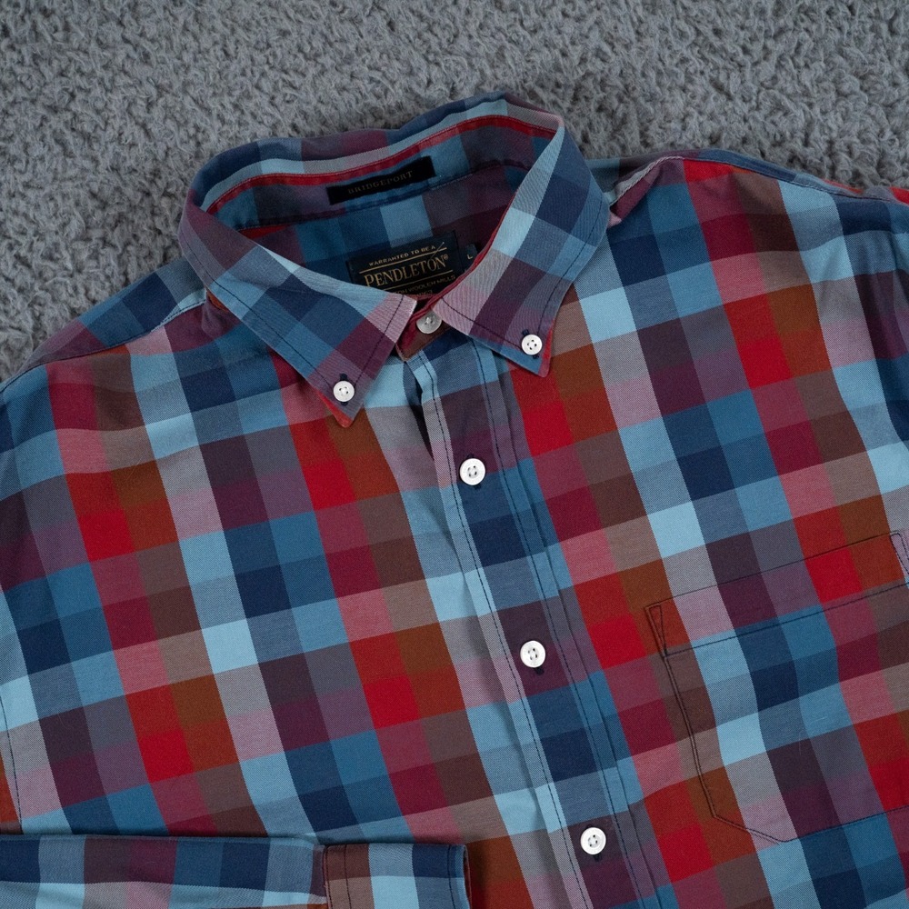 Pendleton Shirt Mens Large Blue Plaid Button Down Bridgeport‎ Long Sleeve Pocket